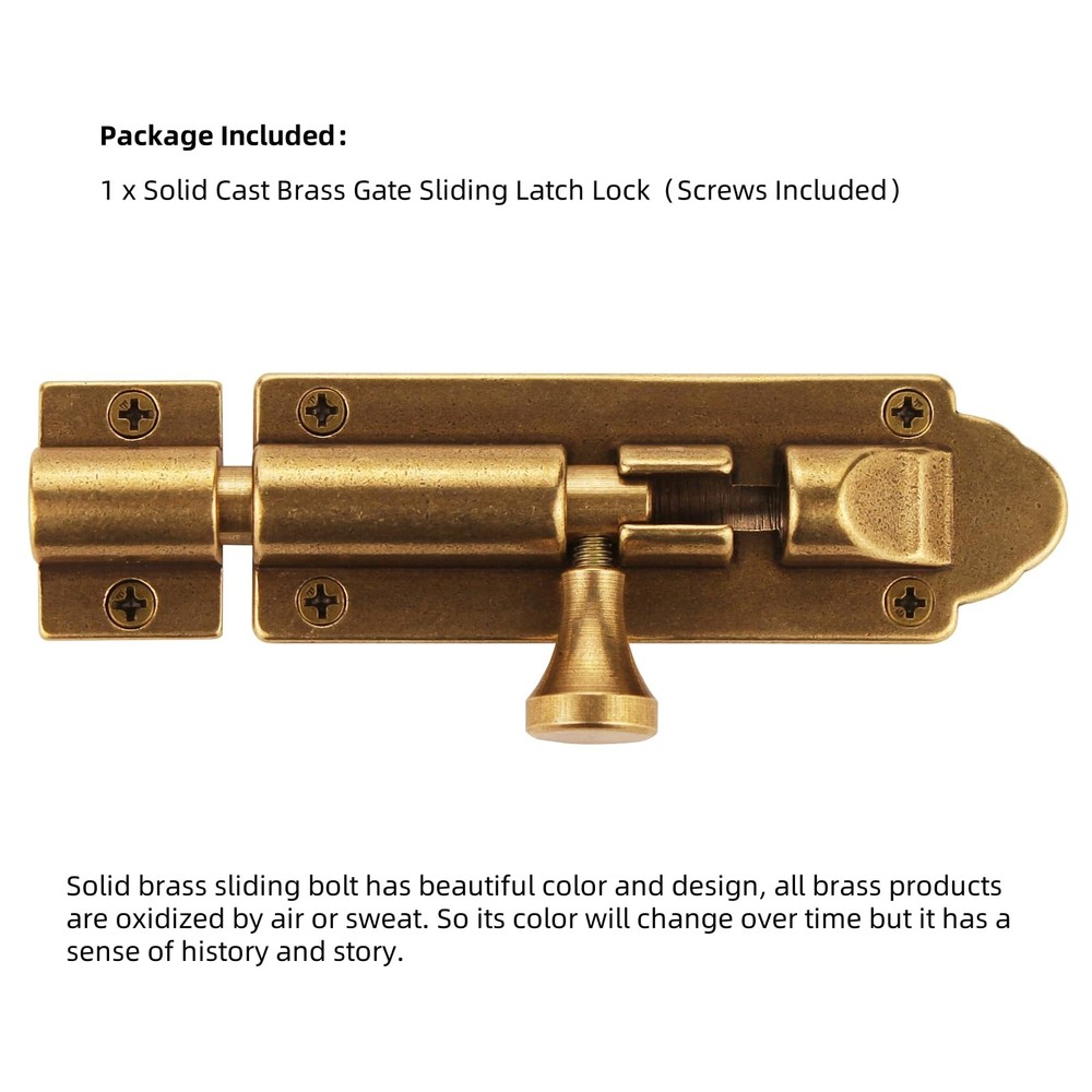Runningfish Solid Cast Brass Barrel Bolt, Antique Door Slide Bronze