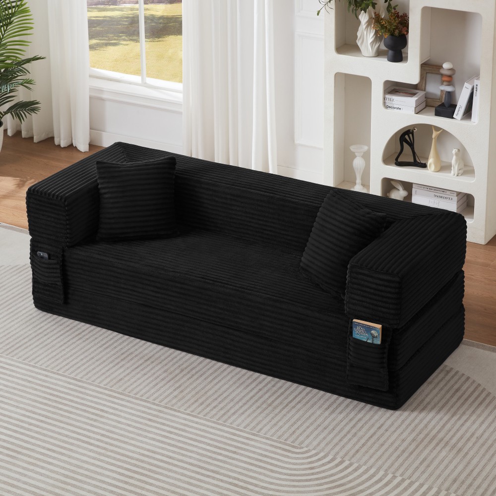 Modern Cord Sofa Classic Square Design, Unique Two-tier Design