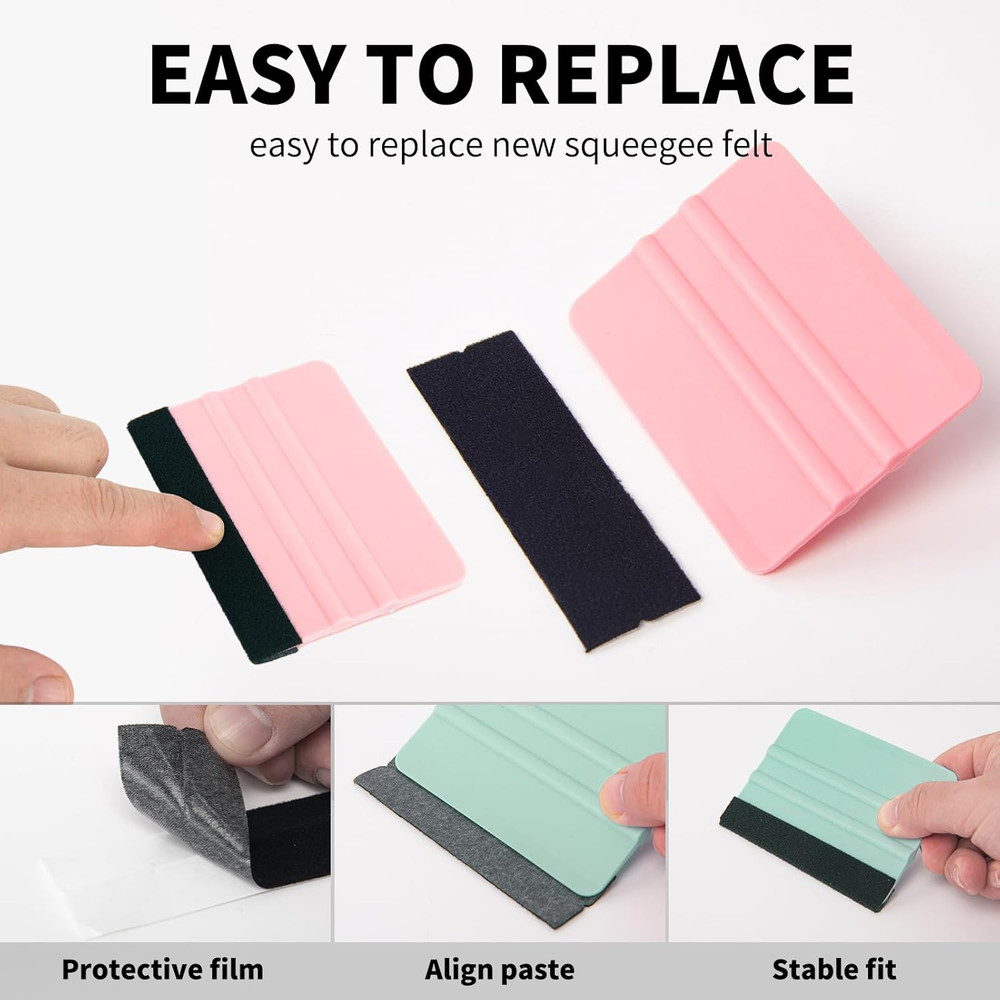 Squeegee for Vinyl, 2 Pcs Vinyl Squeegee with Extra 2 Felt Replacements, 4 In...