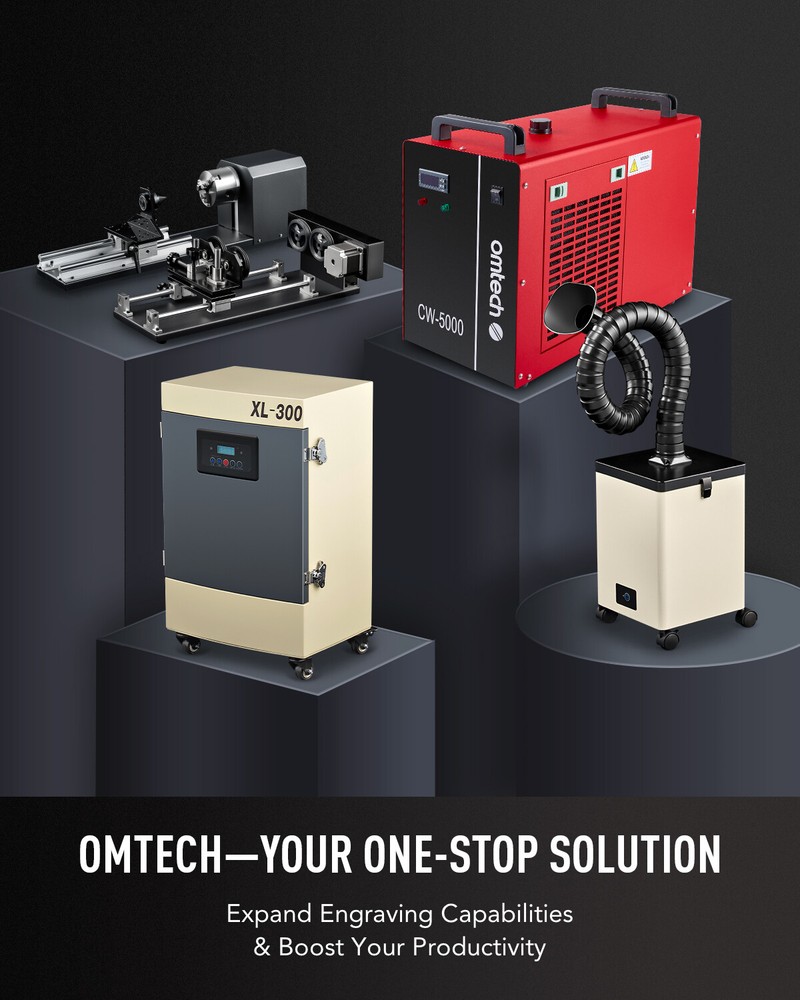 OMTech 12x20 50W CO2 Laser Engraver Cutter Marker with Basic Accessories A