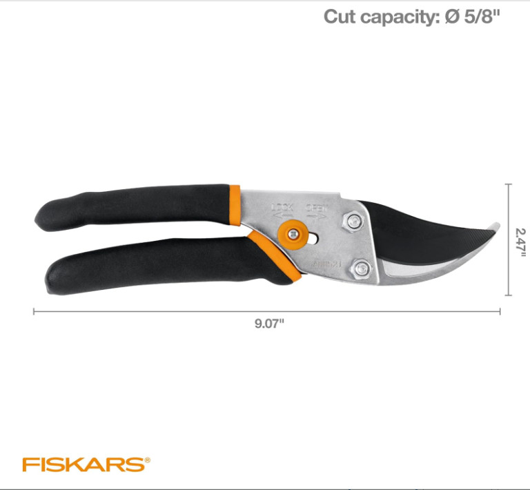 Fiskars Bypass Pruning Shears – 5/8" Cut, Sharp Rust-Resistant Steel Blade