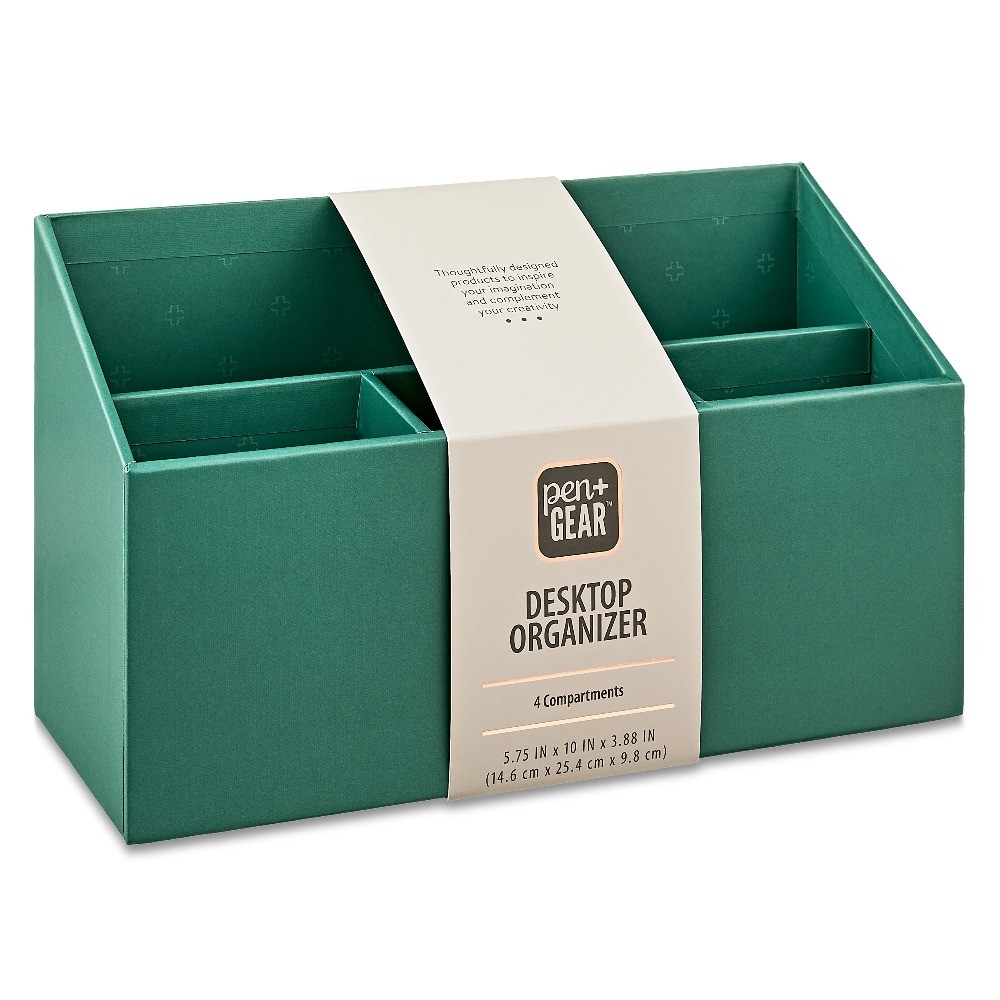 Desktop Organizer, 4 Compartments, Green Emerald
