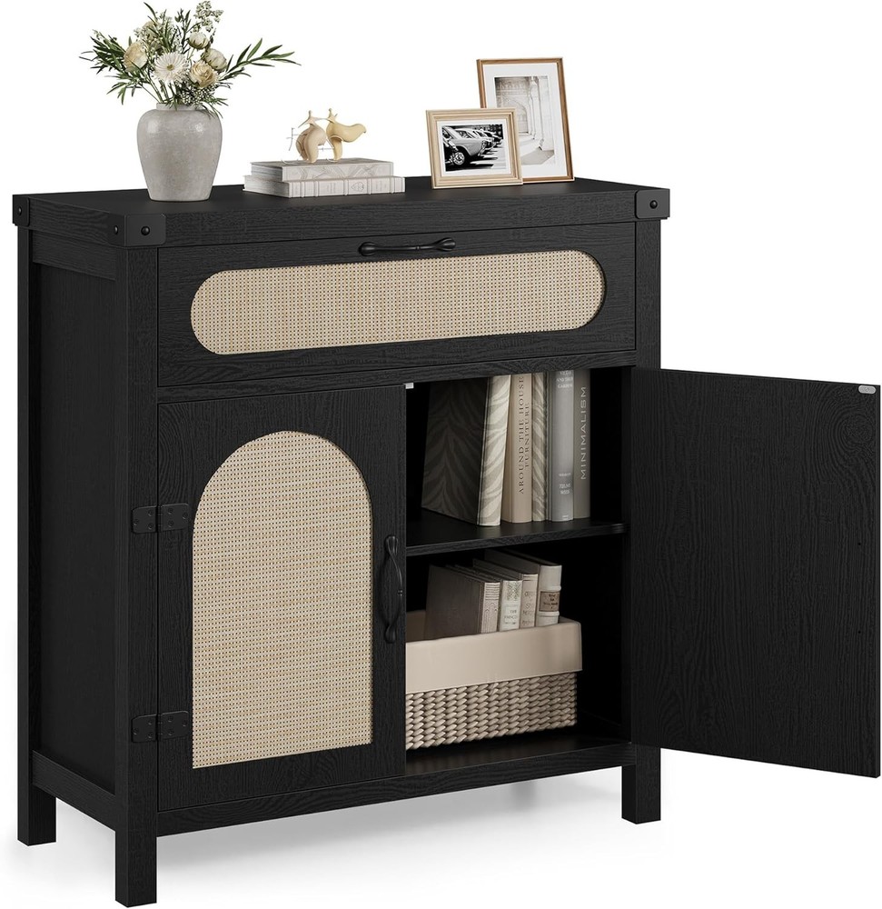 Rattan Sideboard Buffet Cabinets W/ Storage Farmhouse Kitchen Accent Storage