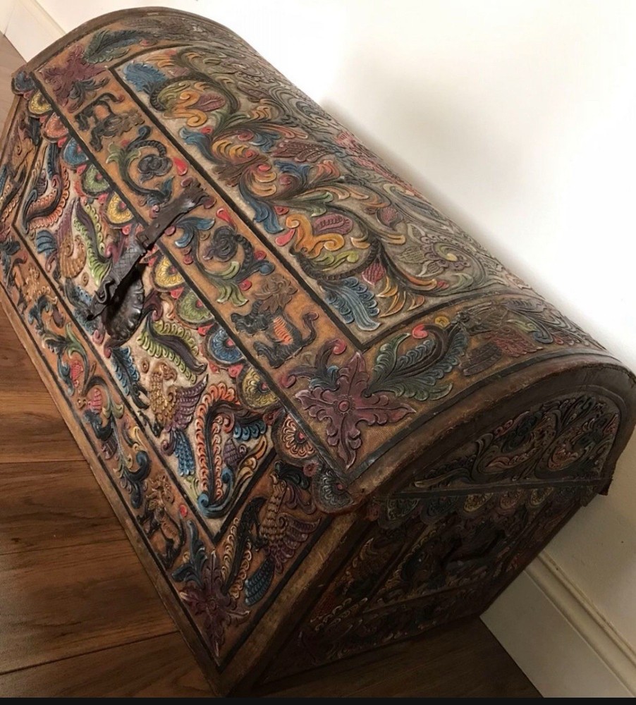 A Spanish Colonial Tooled Leather Trunk