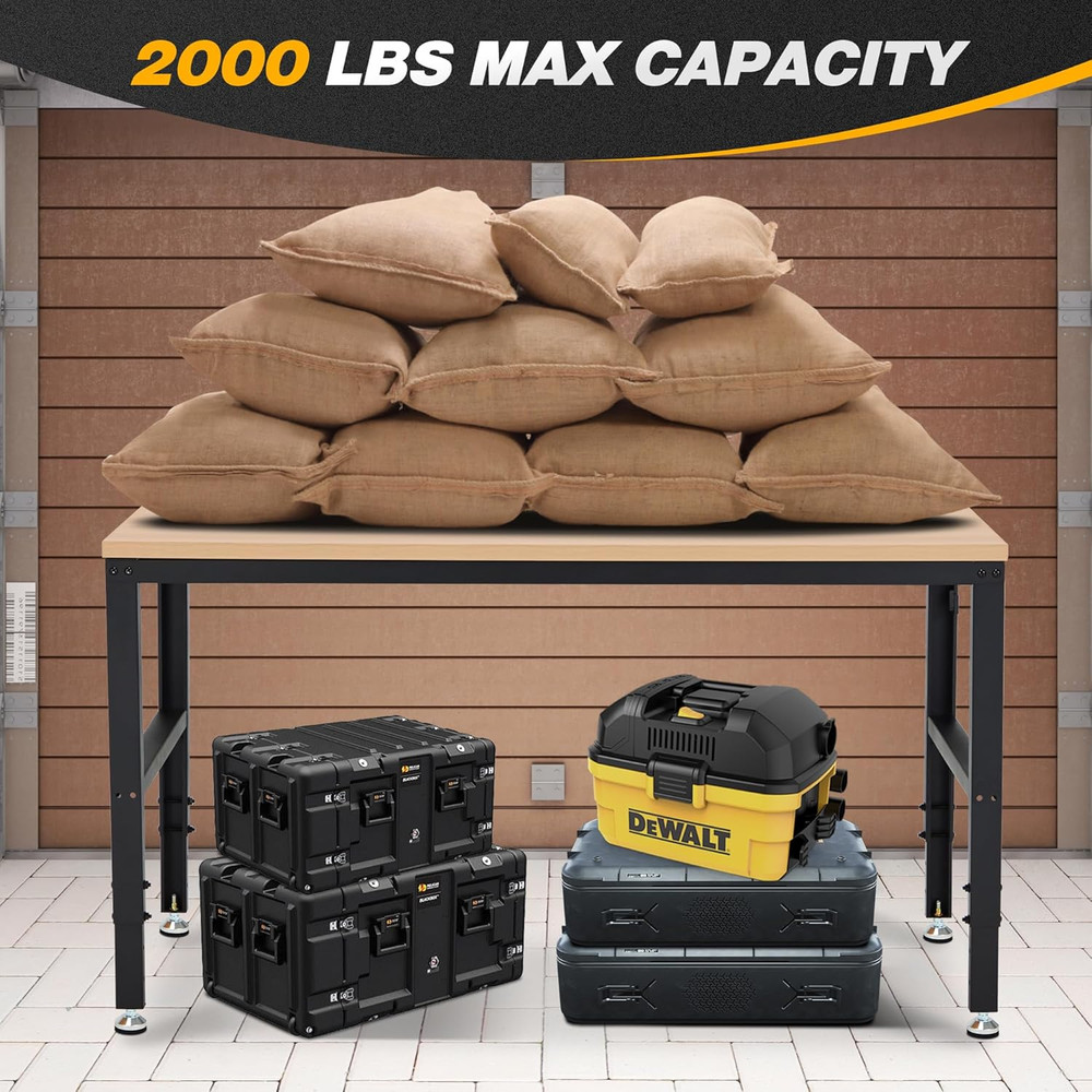 Antifir 60” Adjustable Workbench，Heavy Duty Wood Work Bench 2000 Lbs Load Capaci