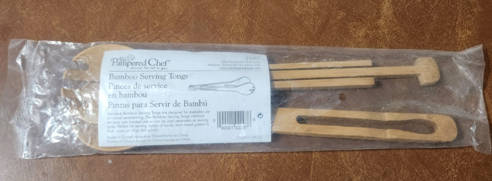 Pampered Chef Interlocking Bamboo Serving Tongs #2297 New