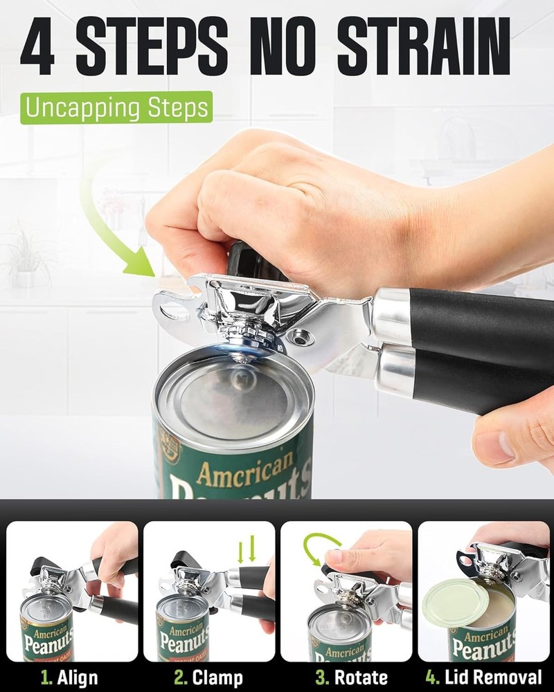 Plastic Hand-actuated Can Opener Safety Kitchen Tools Easy Grip Side Cut Manual.