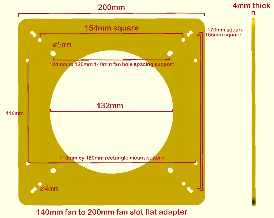 140mm to 200mm Flat Fan Adapter Converter change mounting PC Modding Custom Mod