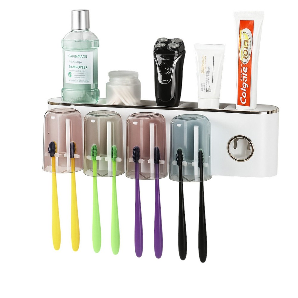 Wall Mounted Bathroom Toothpaste Holder with Toothpaste Dispenser, 2, 3 & 4 Cups