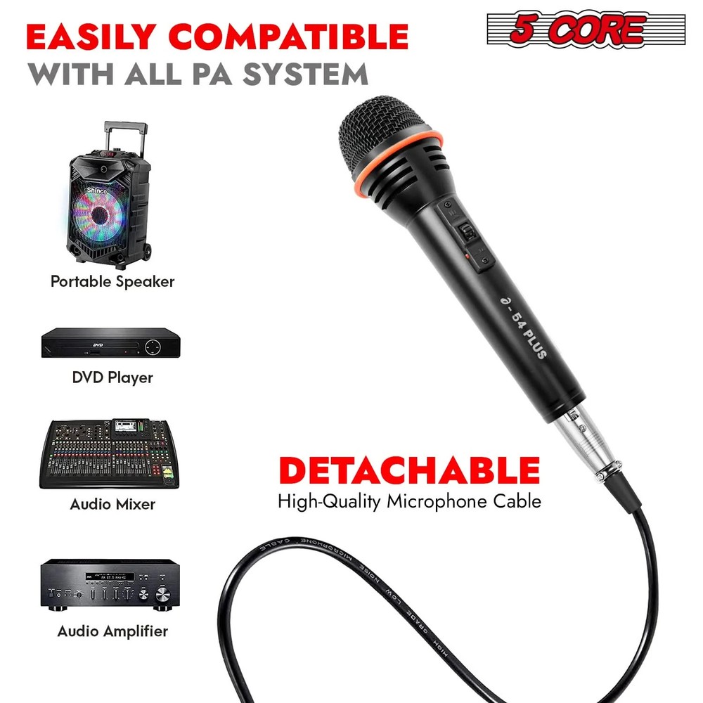 5Core Microphone 3Pc Dynamic Metal Mic Karaoke Singing XLR Handheld Microfono