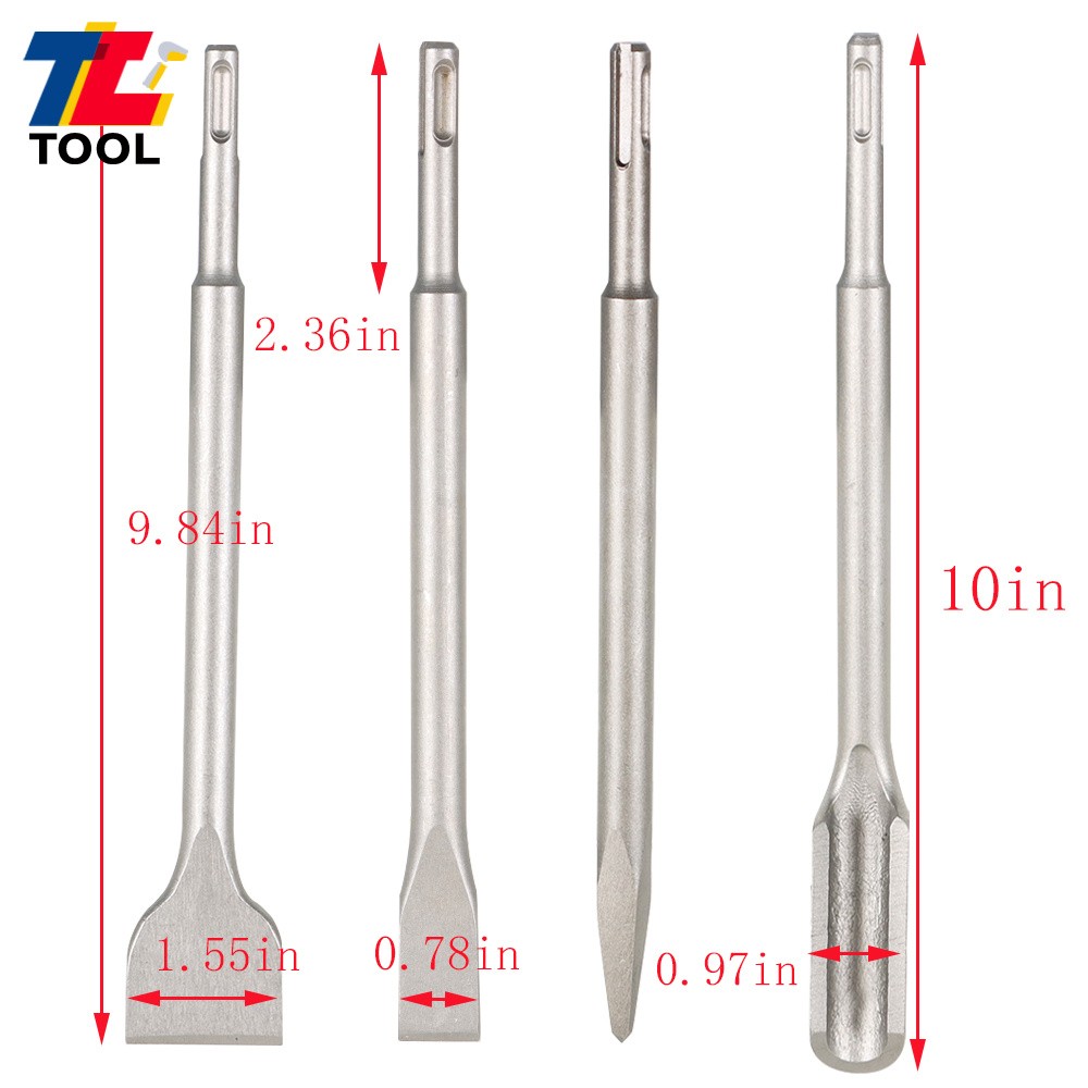 4 Pack Durable Flat Chisel Grooving Chisel & Point Chisel SDS Plus Chisel Bits