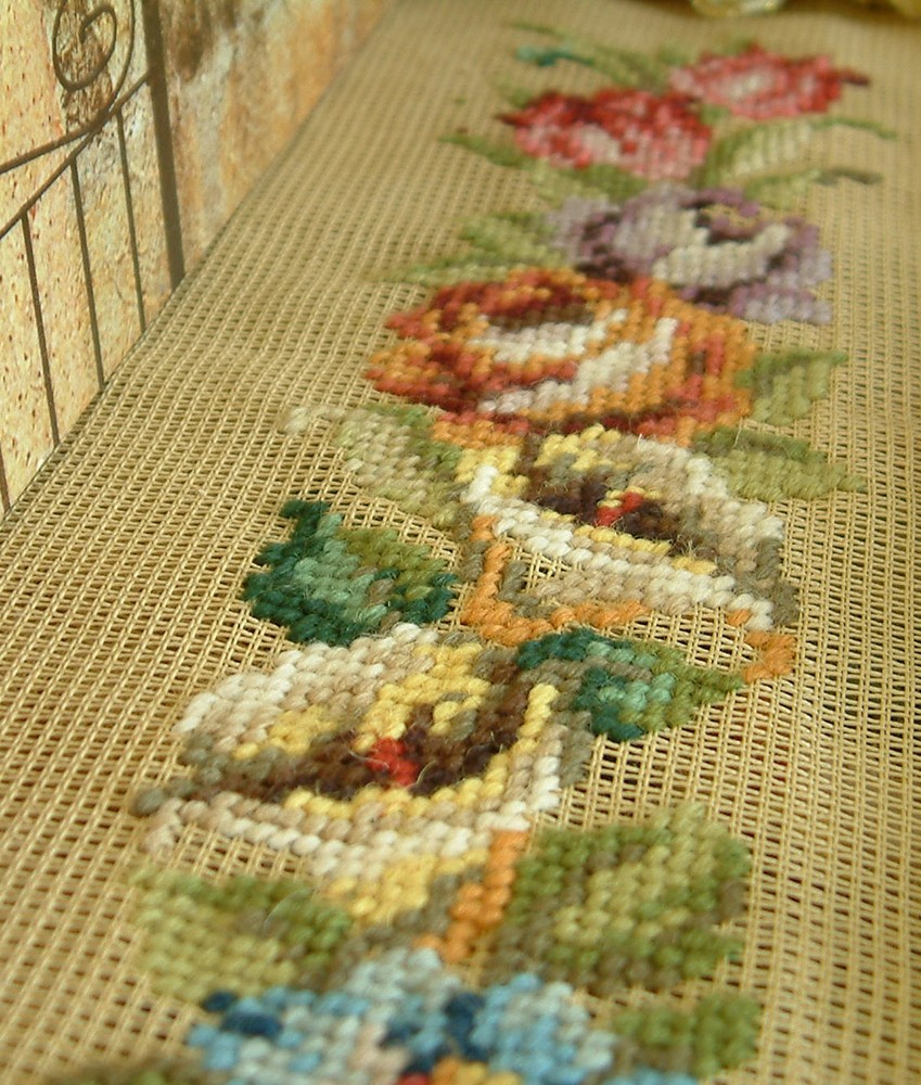 Beautiful Bellpull Gross Point Roses Floral Preworked Needlepoint Canvas