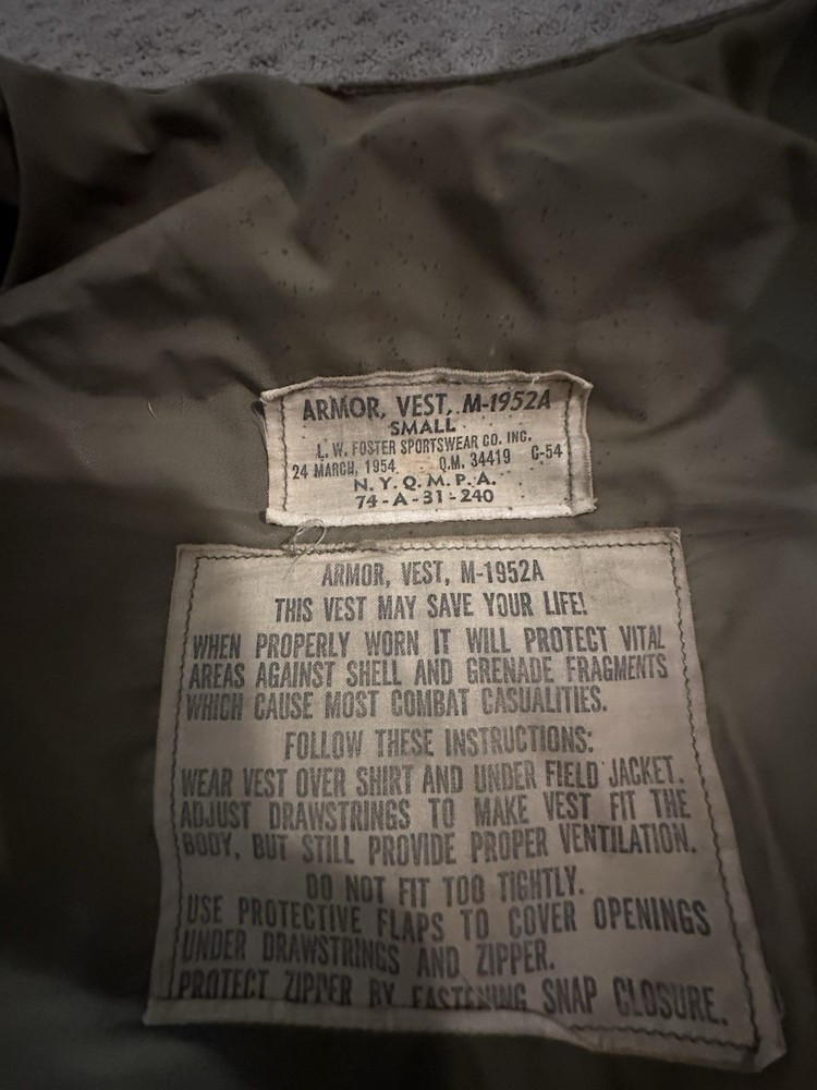M-1952A Armor Vest Small Korean War