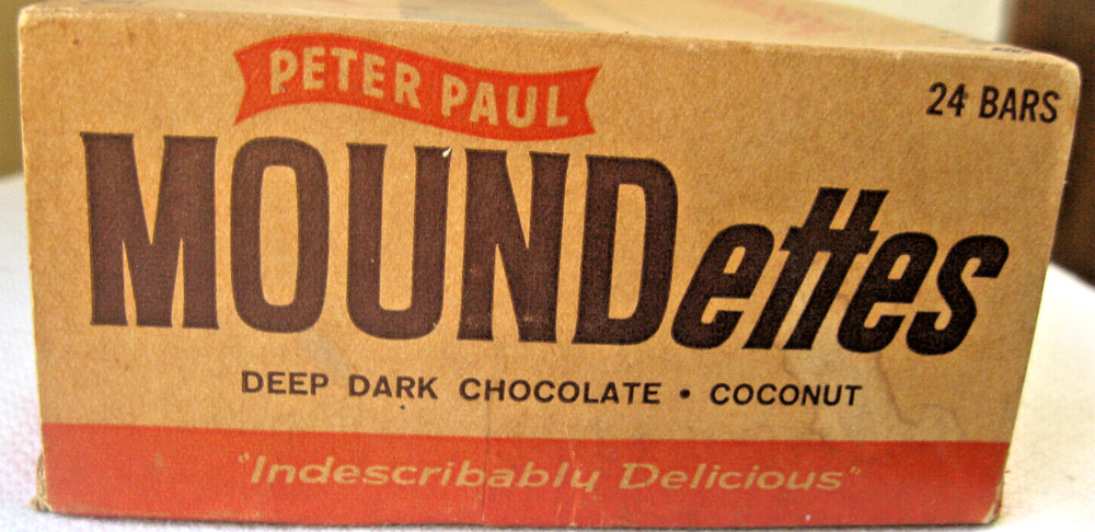 Vintage Peter Paul "MOUNDettes", Deep Dark Chocolate, Coconut. Empty Candy Box
