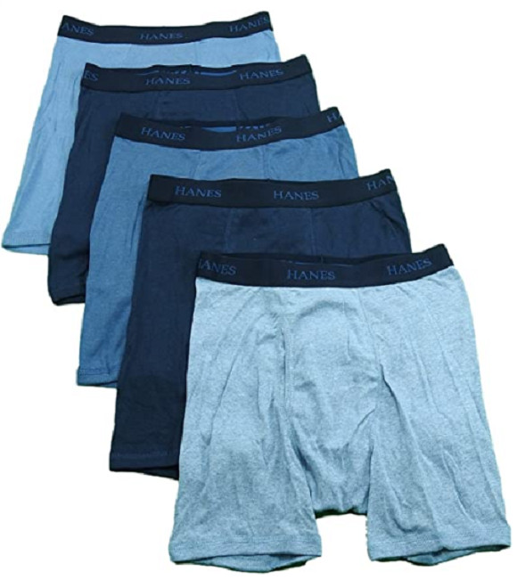 HANES BEST 5 PACK BOXER BRIEF, ASSORTED BLUES, SMALL 28"-30"