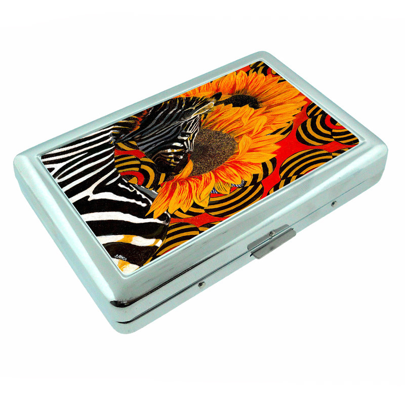 Zebra Sunflower Em1 Silver Metal Cigarette Case RFID Protection Wallet