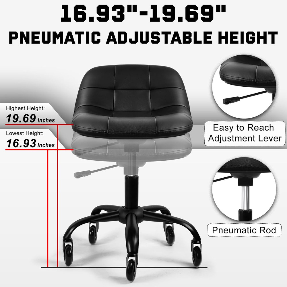 Rolling Shop Stool with Wheels, Rolling Stool with Back Support, 360° Swive Gara