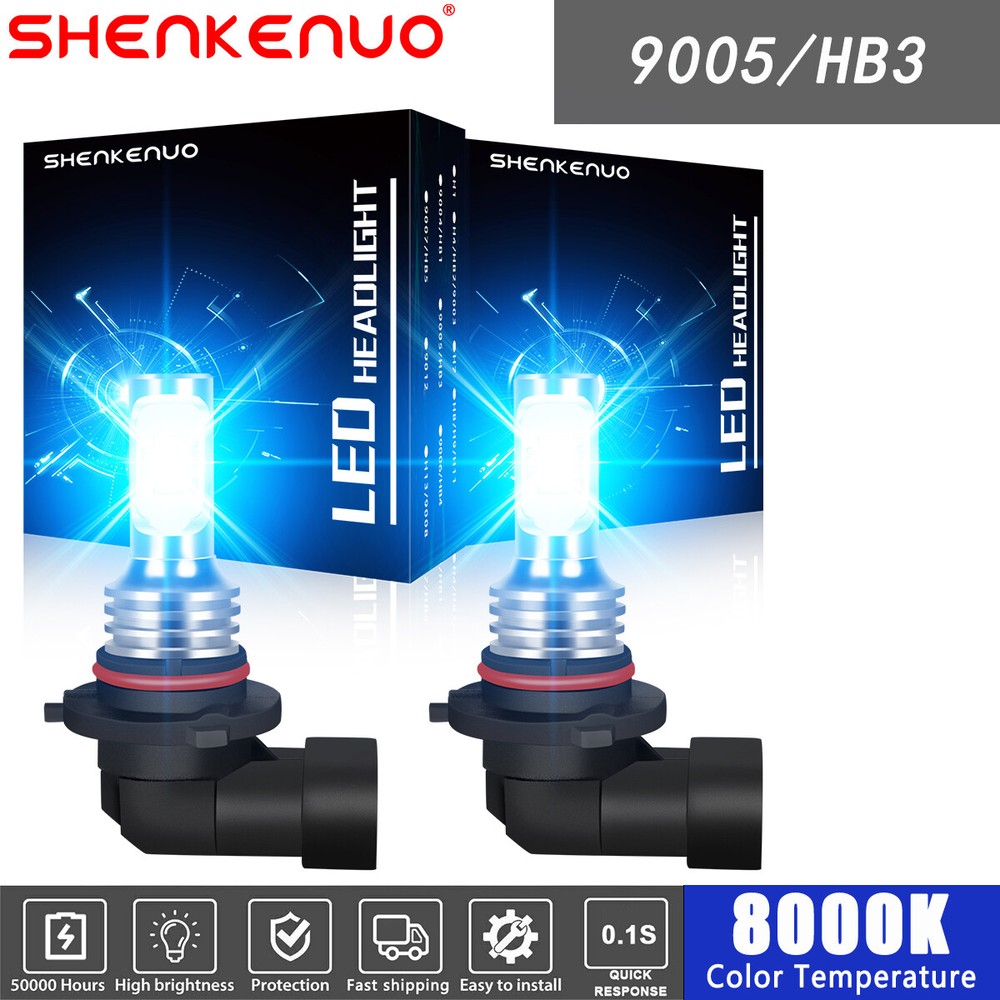 2x 9005/HB3 LED Headlight Kit Combo Bulbs 8000K High BEAM Super Bright ICE BLUE
