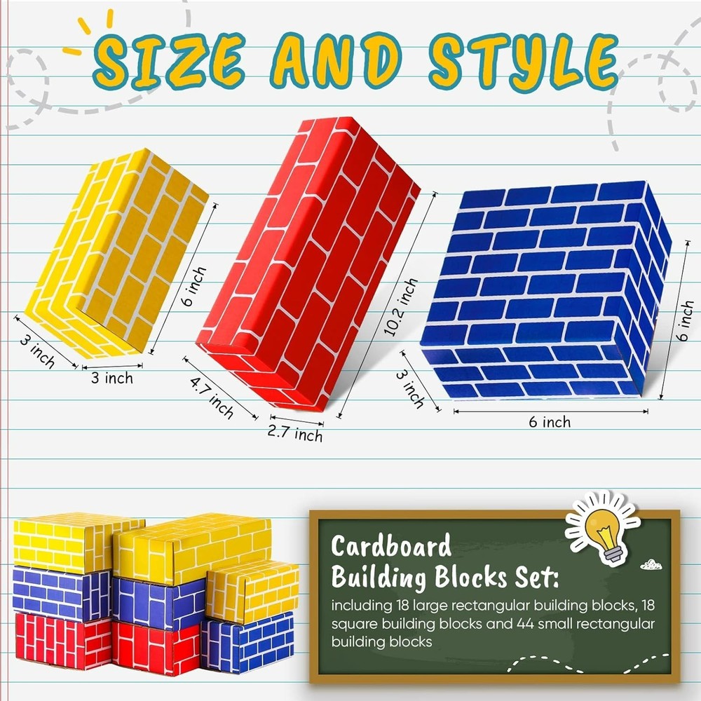 Junkin 80 Pack Cardboard Building Blocks Cardboard Bricks for Kids, Stacking ...