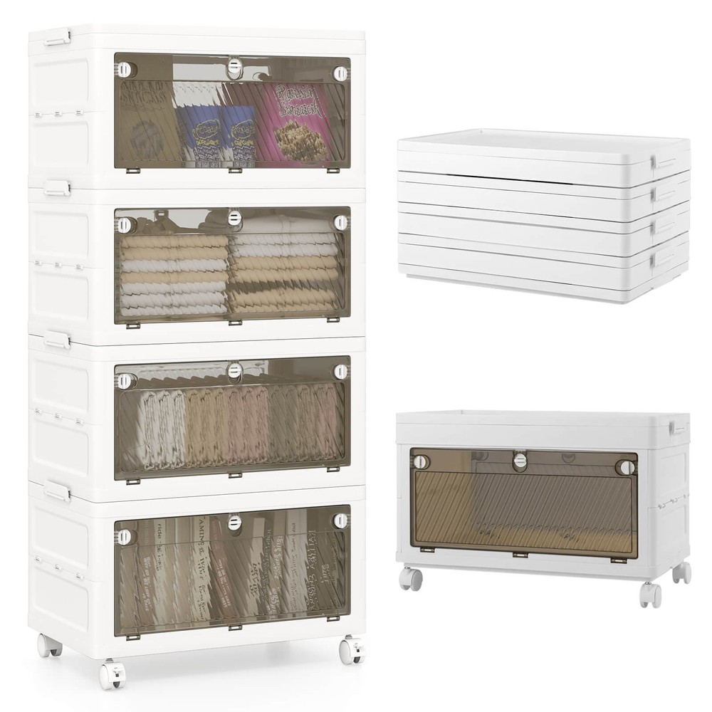 4-Tier Stackable Storage Bins 44-gal Collapsible Storage Boxes with Lid