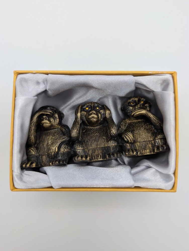 Impulse Bronzetone Metal Keepsake Box Three Monkeys