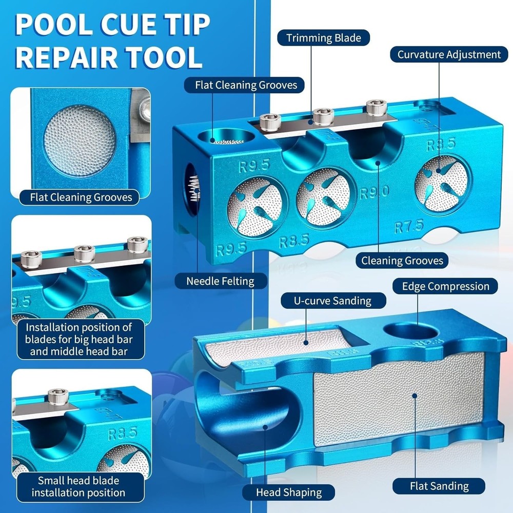 Pool Cue Tip Shaper Pool cue Tips kit Billiards Accessories Tool Pool Stick T...