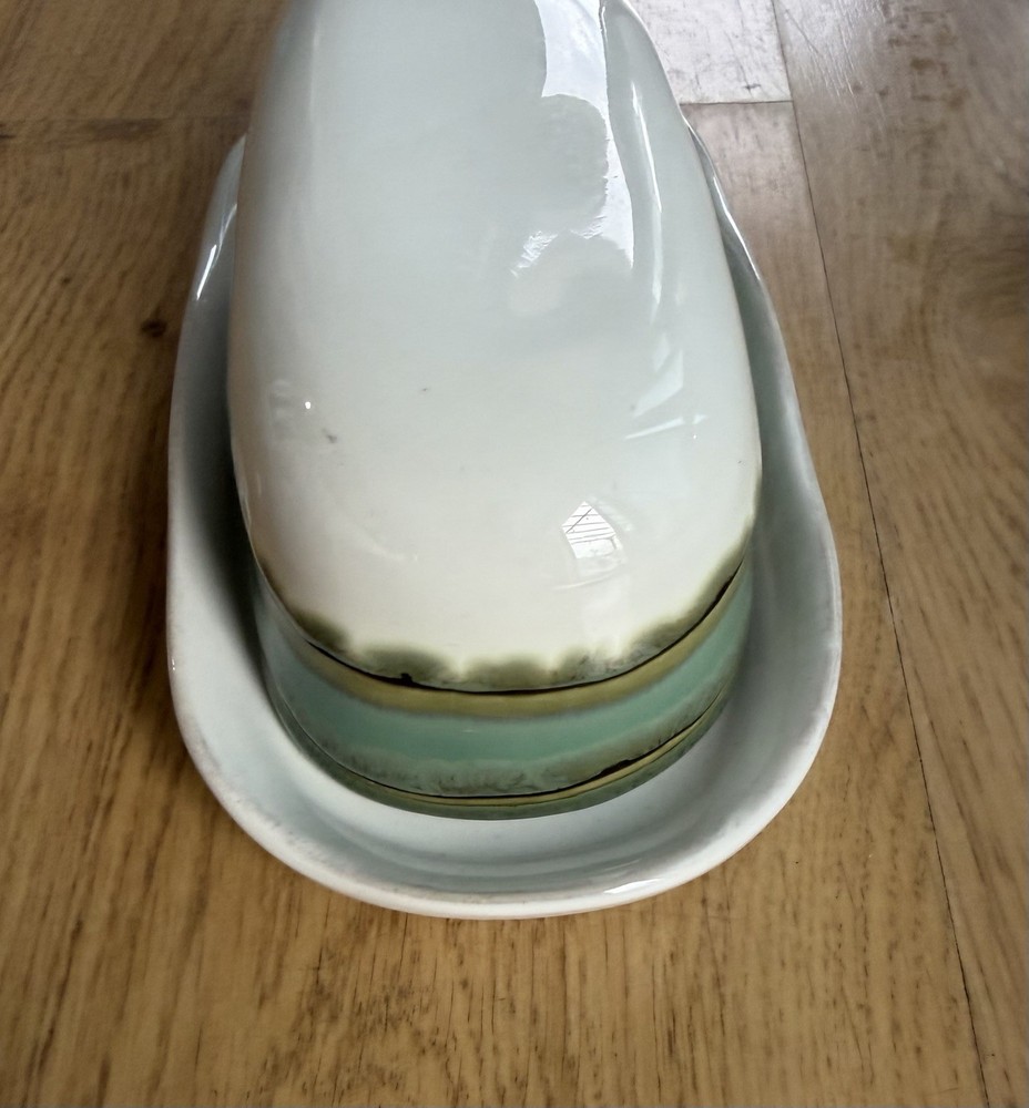 Sango Waves Green 4973 Covered Butter Dish