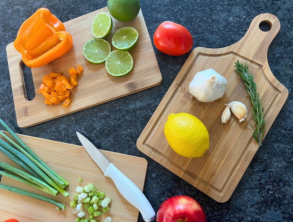 THY Collectibles Versatile 3-Piece Bamboo Cutting Board Set in Assorted Sizes...