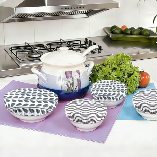 6 PCS Bowl Covers for Bread Proofing, Reusable Elastic Fabric Grey Texture