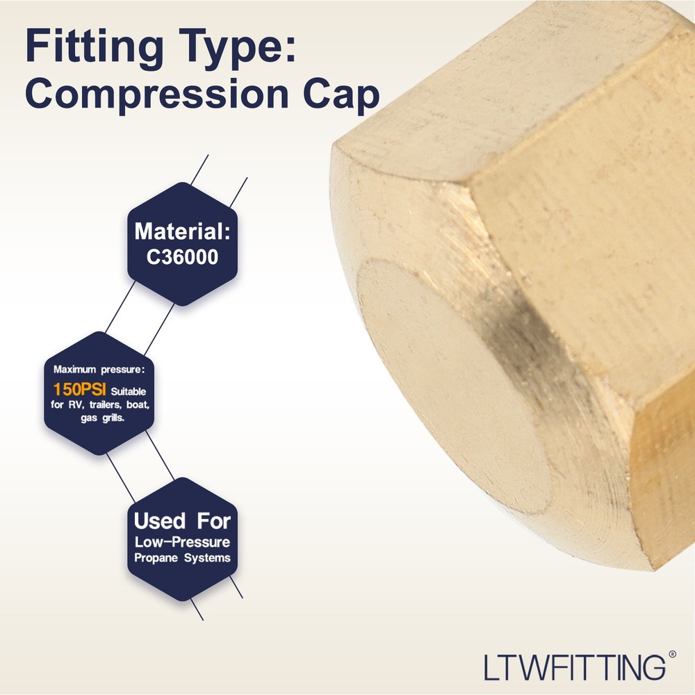 LTWFITTING 1/2-Inch Brass Compression Cap Stop Valve , Fitting (Pack of 60)