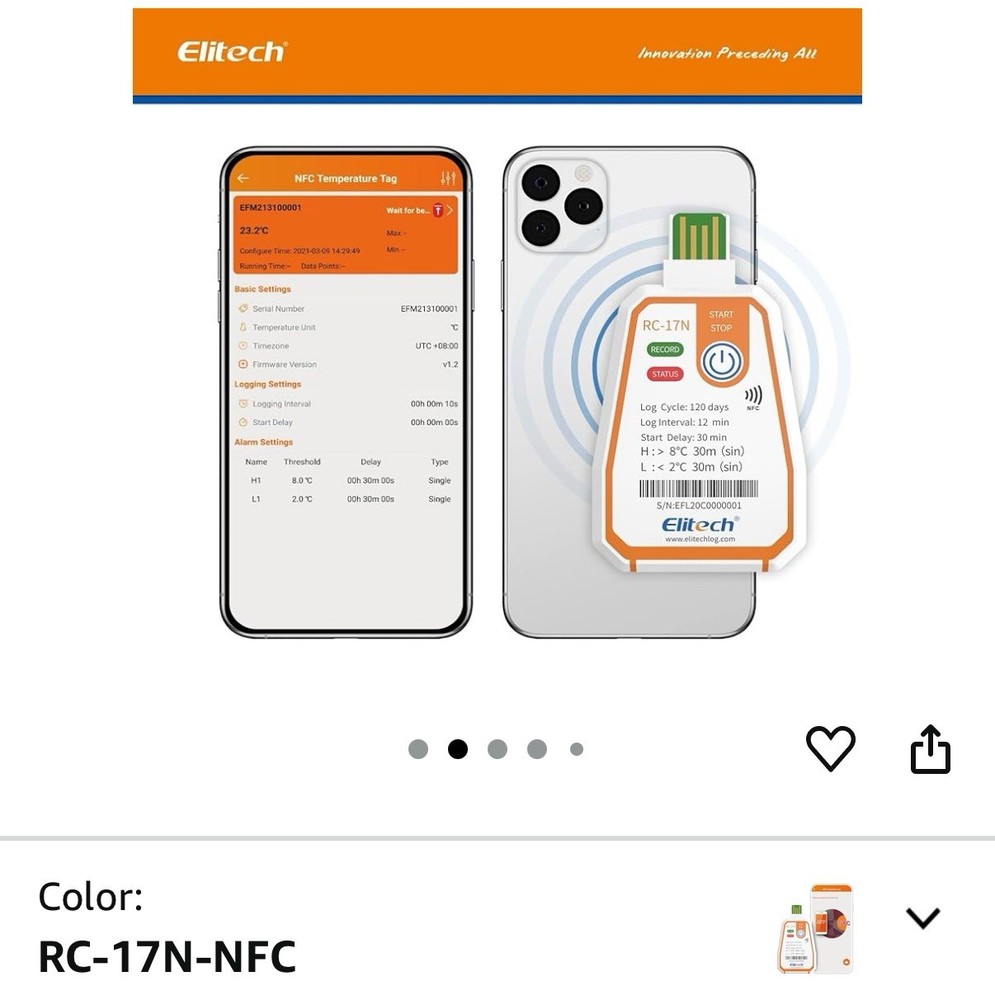 Elitech RC-17N USB PDF Temperature tracker Data Logger-22-158℉ Disposable 20pack
