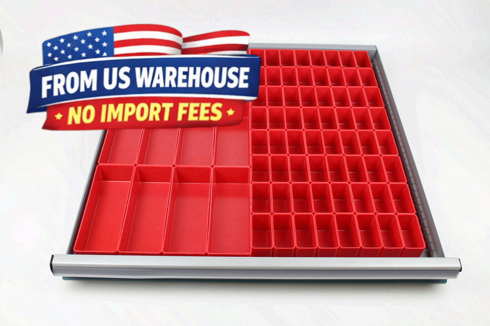 140-Pc Red Drawer Organizer Box Set – 2” Deep – 6 Modular Sizes Ship From US