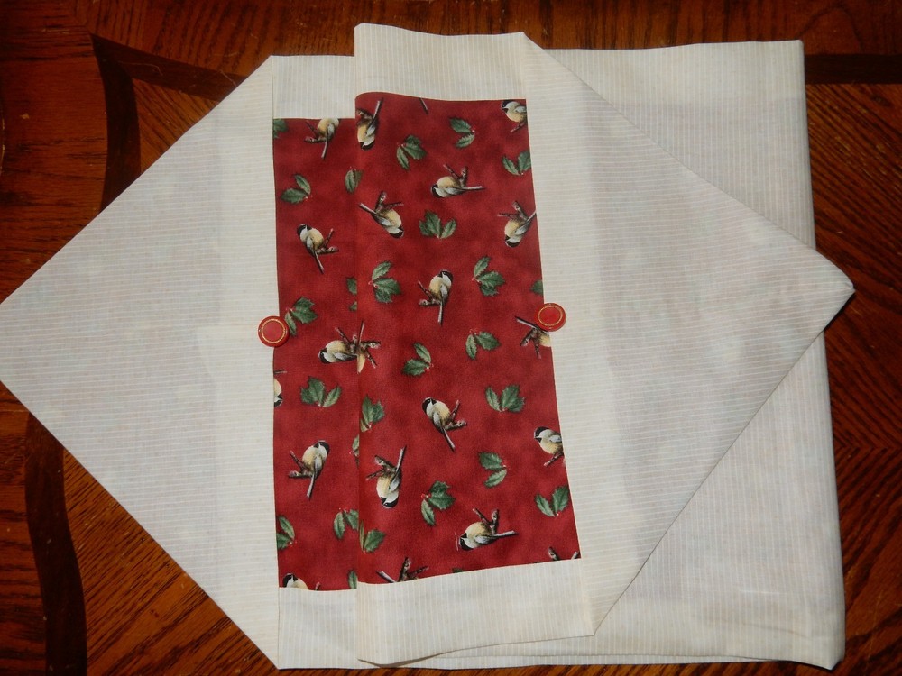 Table Runner Topper Centerpiece 42"x14" Black Capped Chickadee Handmade