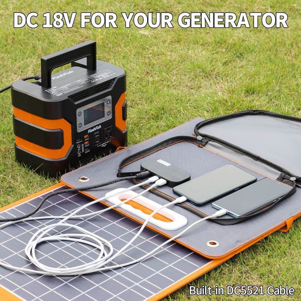 100W 18V Portable Solar Panel; Flashfish Foldable Solar Charger with 5V USB 18