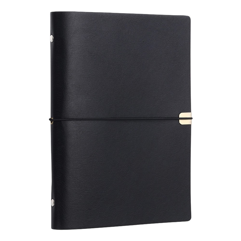 A5 Leather Binder Journal Cover, 6 Ring Elastic Closure, Black