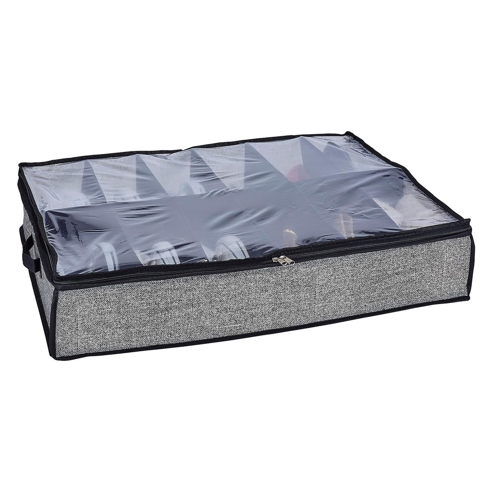 Black 12 Pair Under The Bed Box/Bag, Shoe, Space-Saving, Storage Solution, Cl...