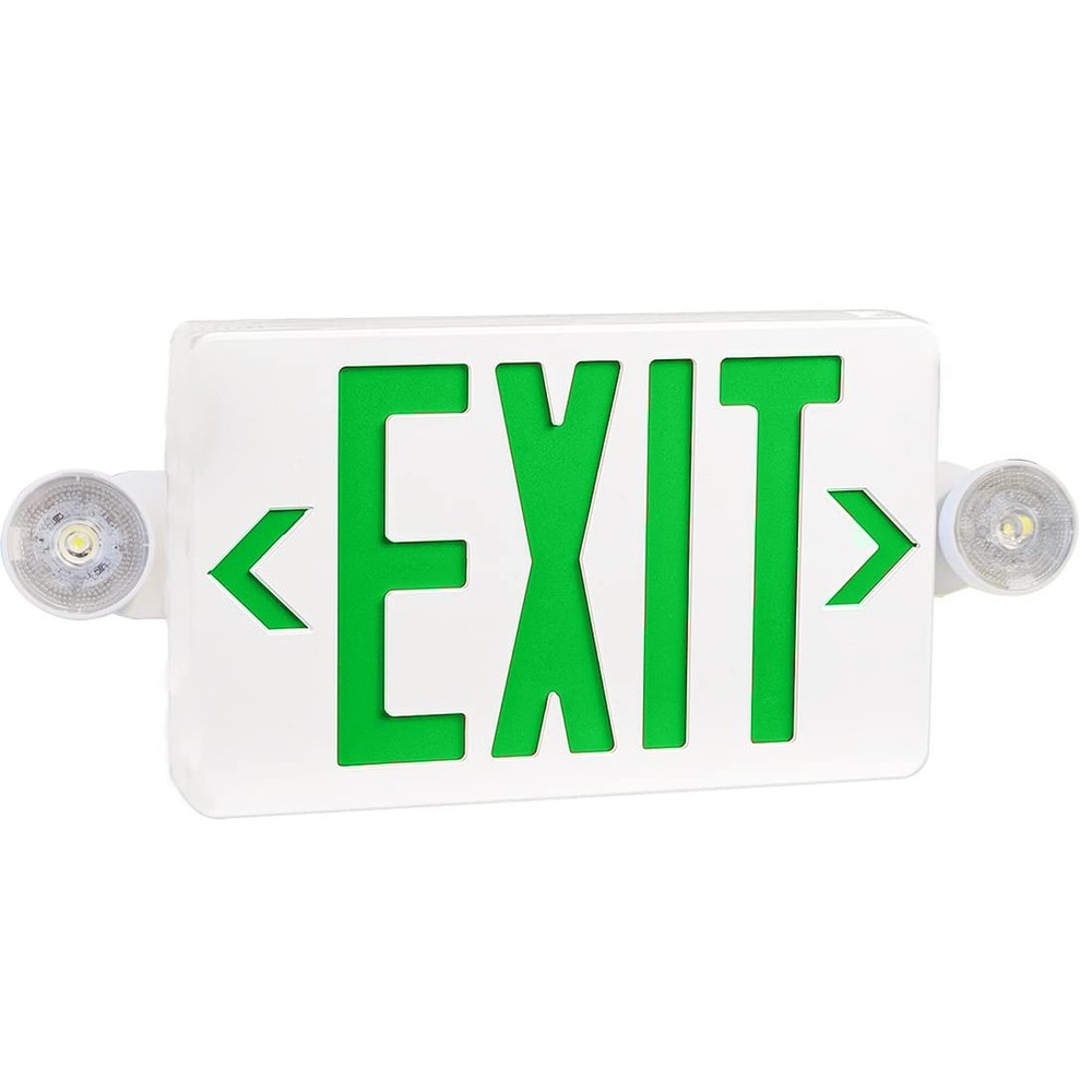 OSTEK Green LED Exit Sign with Emergency Lights, Two Adjustable Head Emergenc...