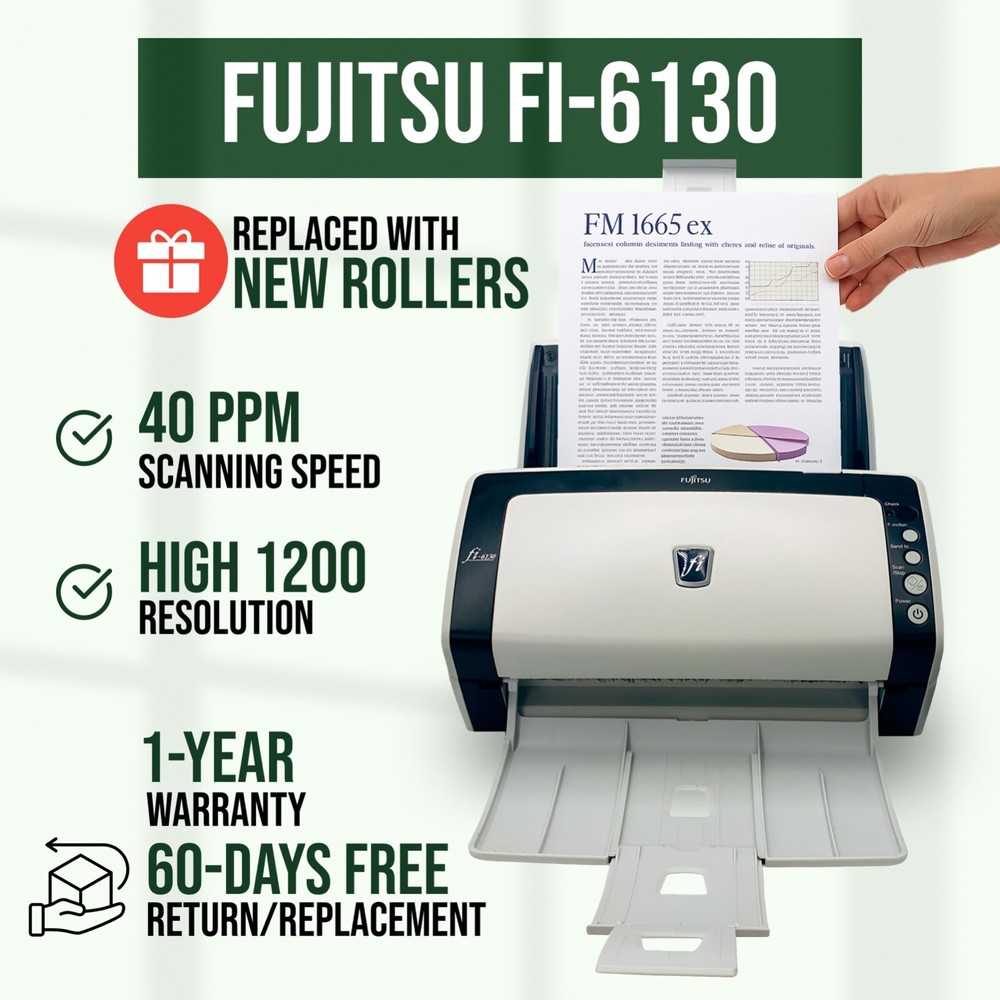 Fujitsu FI-6130 Document Scanner NEW Rollers/Trays/Adapter - 1 YEAR WARRANTY!🔥