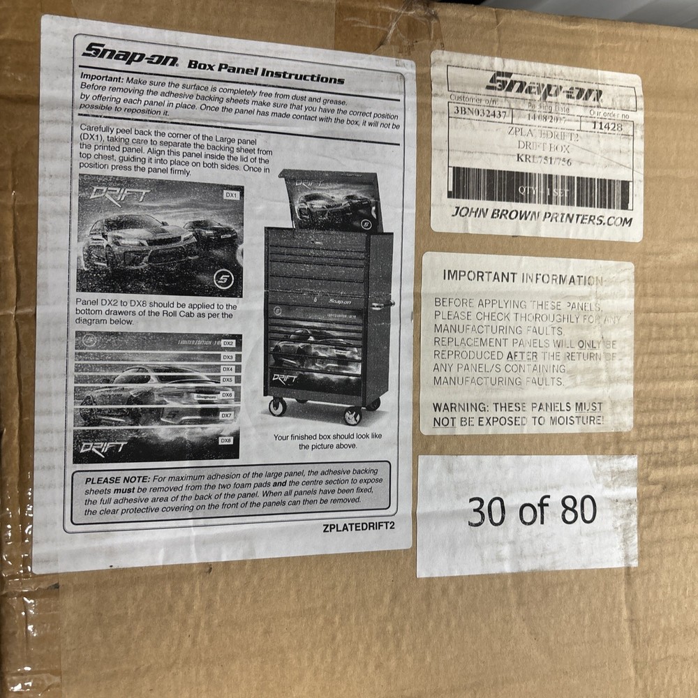 Snap On Toolbox Roll Cab 36" Master Stack Drift Decal Ltd Edition graphics 30/80