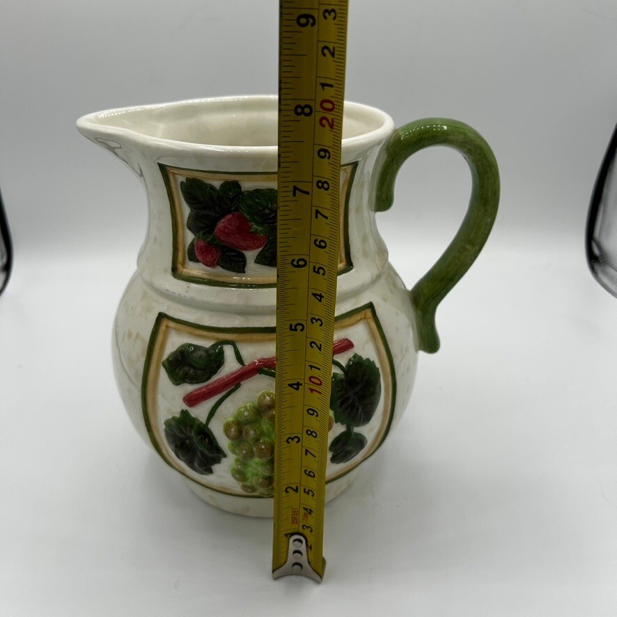 Vintage 01 Ceramic Pitcher Embossed Fruit Design Decorative Kitchen Decor Cream