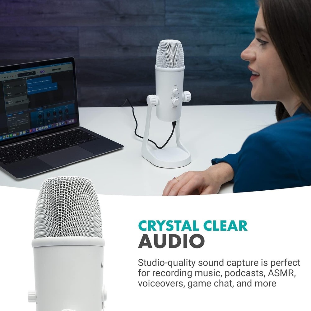 Movo UM700W White Desktop USB Microphone for Computer , 4 Pickup Patterns