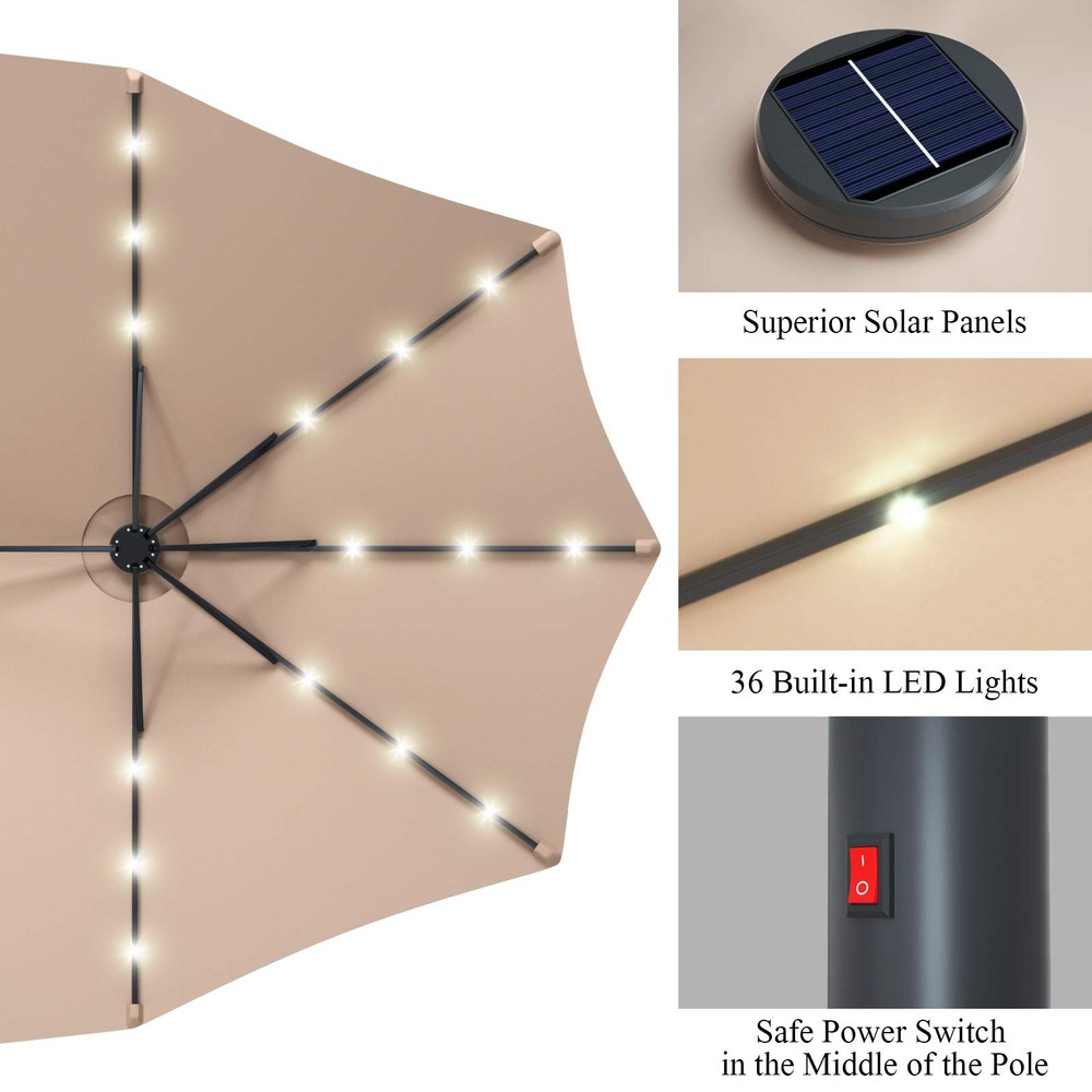 15 Ft Double Sided Patio Umbrella with Solar Lights, Extra Large Rectangle Ou...