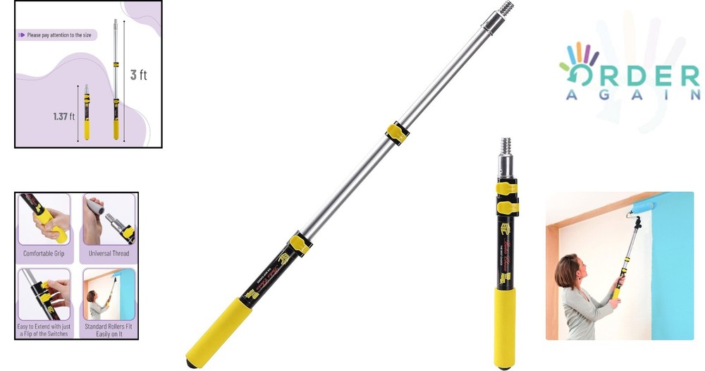 Paint Roller Extension Pole Aluminum Telescoping Handle 3 Ft Multi-Purpose
