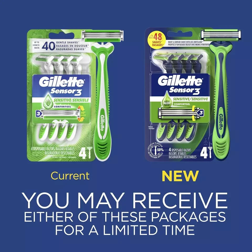 Sensor3 Sensitive Men'S Disposable Razor, 4 Razors