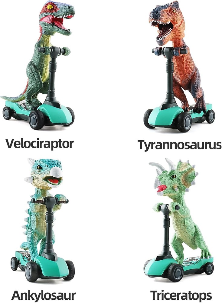 DINOBROS Dinosaur Pull Back Scooter Toys 4 Pack