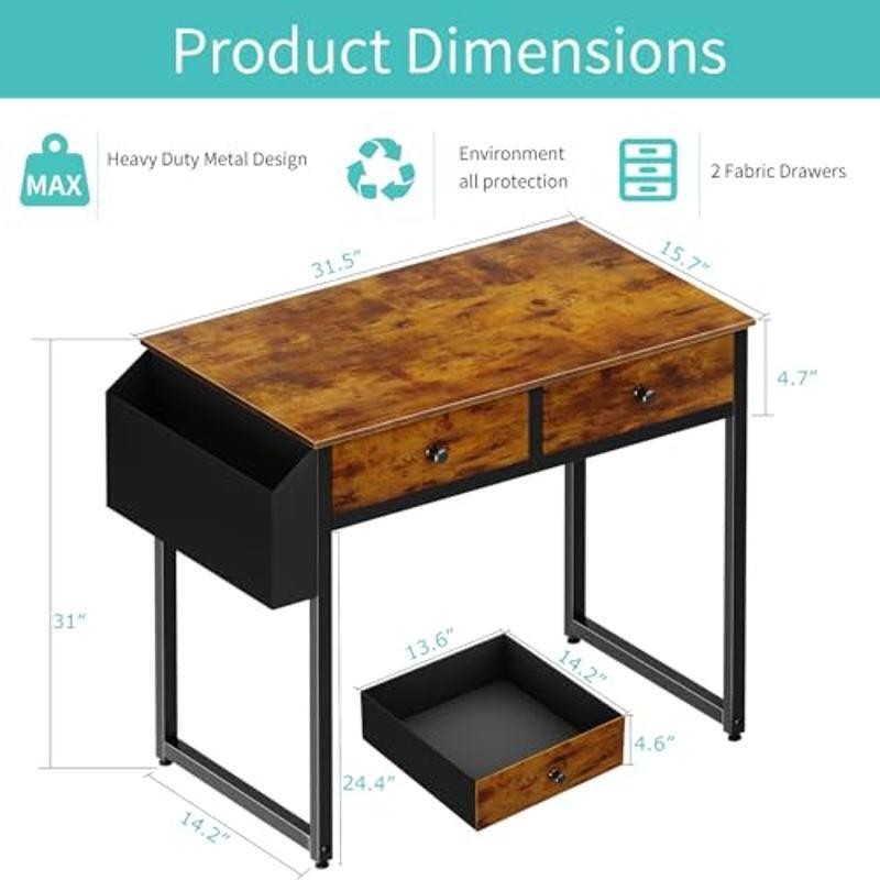 Rustic Brown Computer Desk W/ Storage Drawers Study Table Small Spaces New