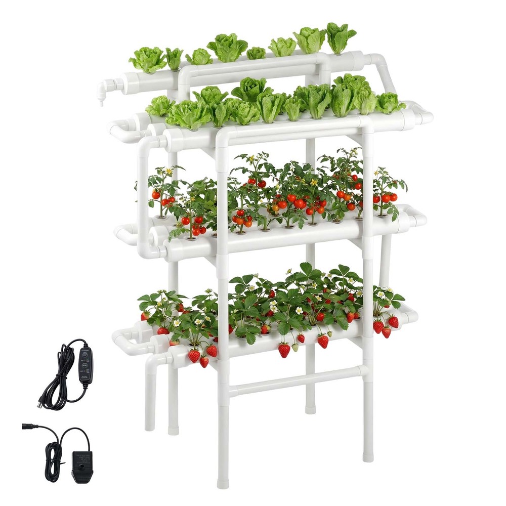 VEVOR UPVC Hydroponics Growing System Kit 3-Tier 90 Sites Sun & Light Blocking