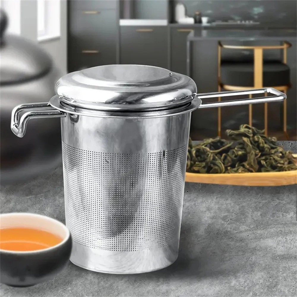 Stainless Steel Tea Filter with Folding Handle Loose Leaf Strainer with Lid*