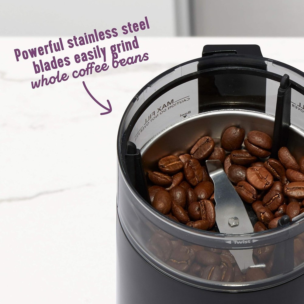 Compact and Safe Automatic Coffee Grinder with 5 Presets - Perfect for Home Use