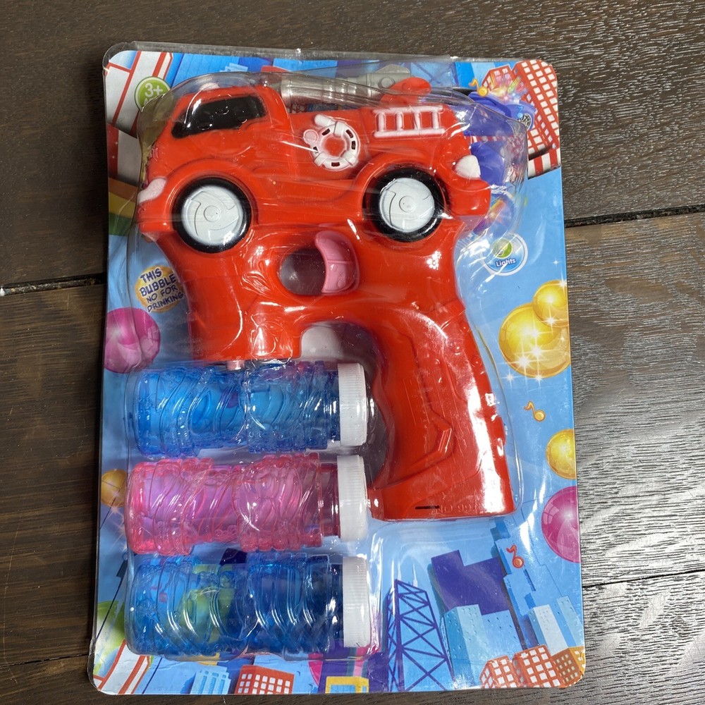 Red Fire truck Bubble Gun Blower Blaster + Refills